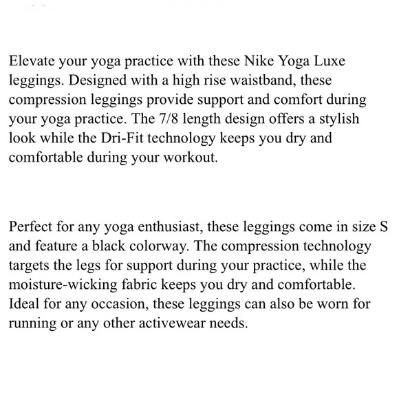 NIKE YOGA LUXE LEGGINGS BLACK 7/8 LEGGING WORKOUT S NWT - Picture 14 of 16